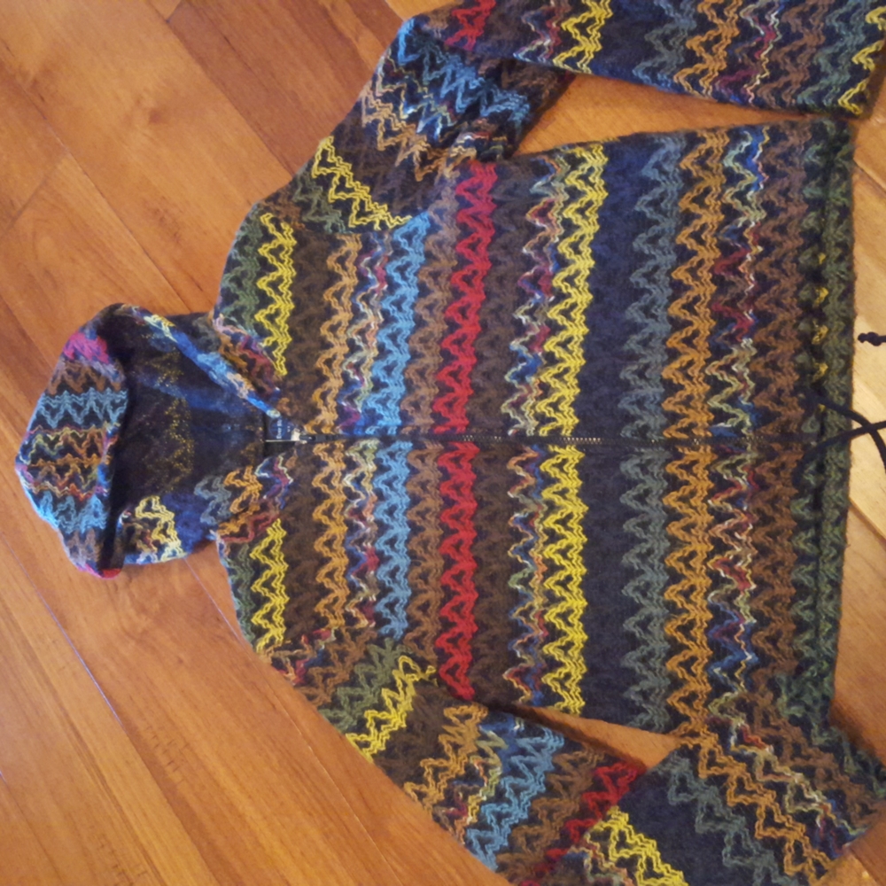 Ever Blue multi-colored acrylic hooded sweater, medium